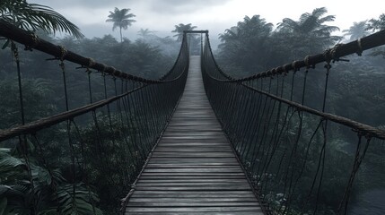 Fototapeta premium Jungle Suspension Bridge, Misty Rainforest