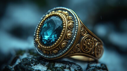 Naklejka premium Intricate ring with teal gem