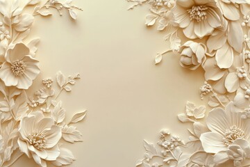 Ornate floral design in a light cream color scheme.