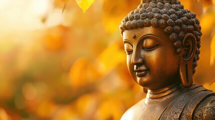Serene Buddha Statue in Autumnal Setting