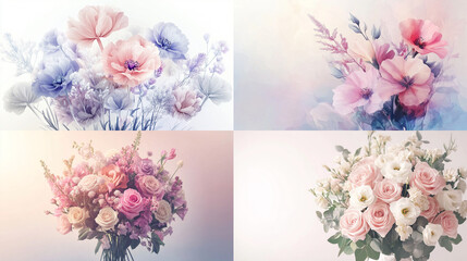 Four pastel floral bouquets.