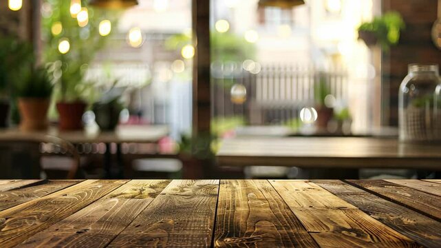 An empty coffee table against a defocused coffee shop backdrop, offering calm and copy space. Ai Generated.