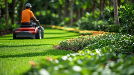 Lush green lawn maintenance