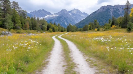 Fototapeta premium Winding path through alpine meadow