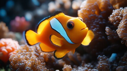 Vibrant Orange Fish Swimming Among Coral Reefs Underwater Life Marine Ecosystem Ocean Wildli
