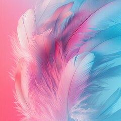 Obraz premium Pastel colored feather art, floating in a gradient background, creative concept, used for design, aesthetic, beauty, and decoration