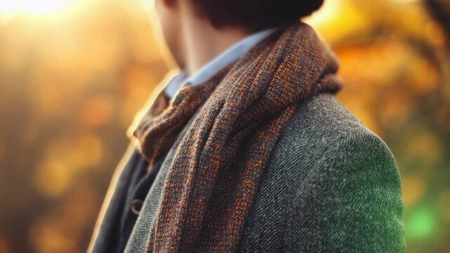 A person dressed in warm outdoor clothing, including a scarf and hat