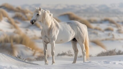 stallion stark winter desert surrounds a white English A