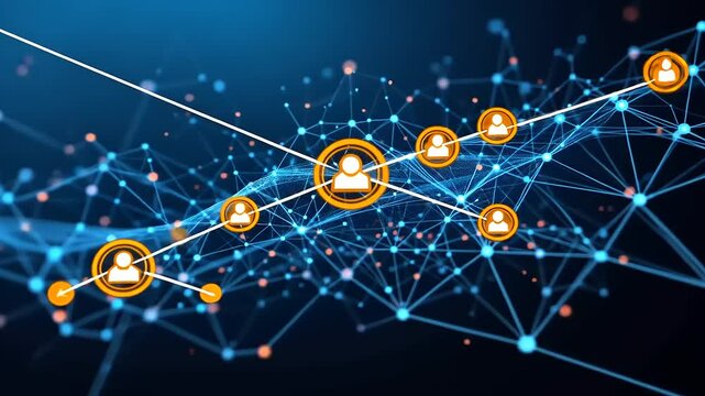Networked connections visualized, nodes representing individuals linked in a complex web