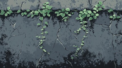 Naklejka premium Vines growing on cracked urban wall