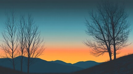 Obraz premium Sunset silhouettes, hill landscape, design