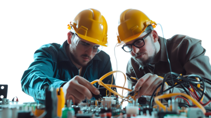 Professional Electricians Working on Circuitry in Workshop - Industrial Electrical Maintenance Experts at Work