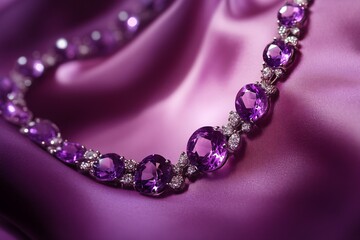 Amethyst and Diamond Necklace on Purple Satin