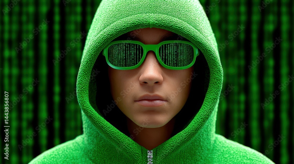 Poster explore visual art that blends hacker alerts with the protection of tech, data, and networks in stri