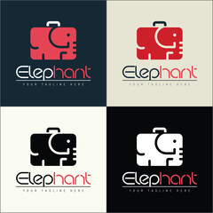 Elephant suitcase travel bag logo set template design