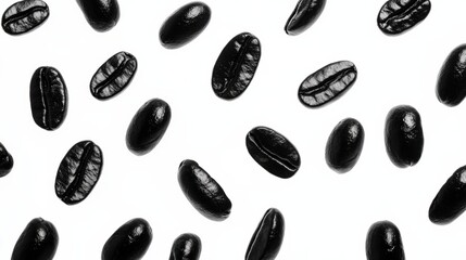 Black coffee beans raining down in artistic pattern, freshness and energy concept generative ai