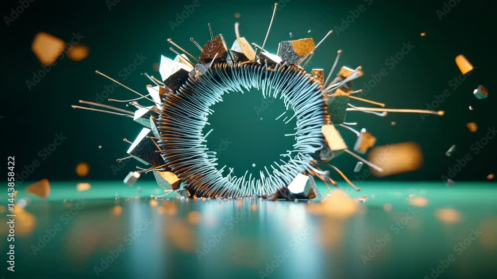 Poster explosive circular particles emanating from central focus point