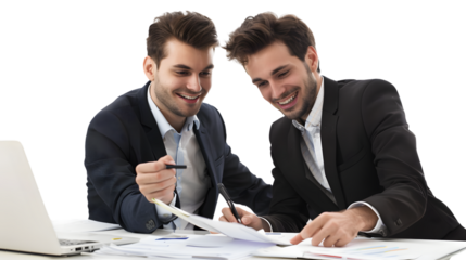 Collaboration of Two Smiling Businessmen on Project - Professional Teamwork Concept