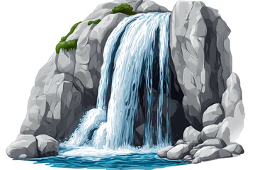 Waterfall cascading over rocks nature background illustration