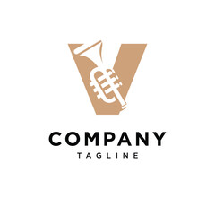 Letter V Trumpet Negative Space Logo Icon Vector