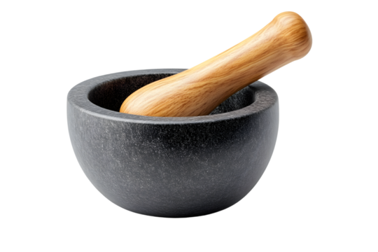 Wooden Pestle in Stone Mortar for Culinary and Herbal Use