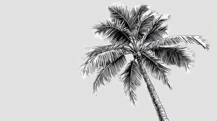 Black and White Illustration of a Tall Palm Tree Against a Grey Background