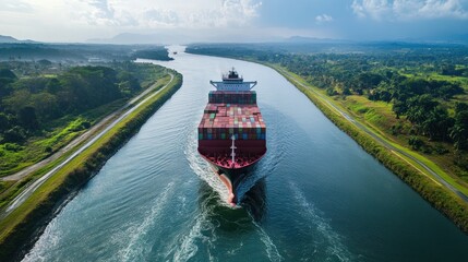 Container ship navigating Panama Canal