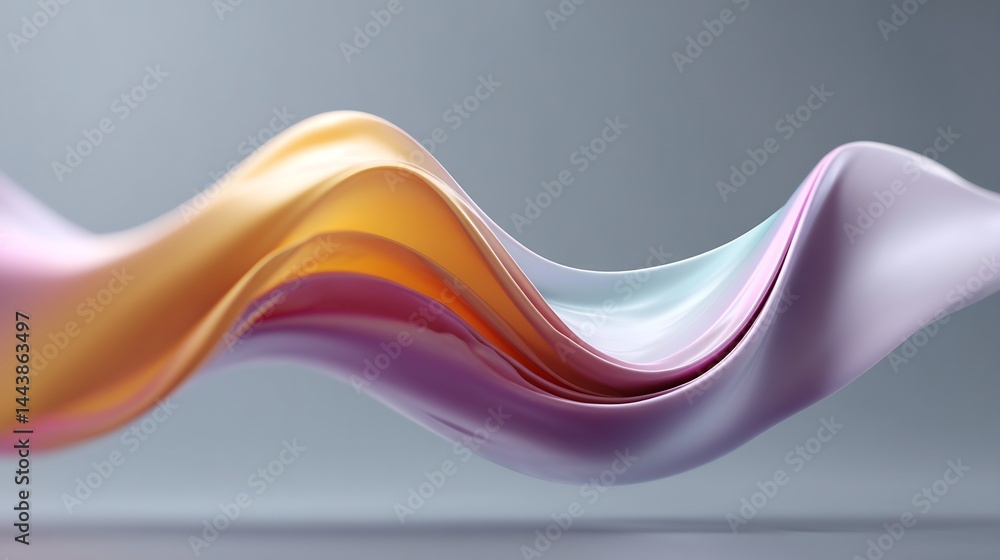 Poster abstract flowing ribbon with a gradient of pastel colors on a smooth surface