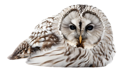 Detailed Close-Up Isolated White Background of Ural Owl Strix Uralensis