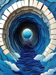 Obraz premium Mystic waterway tunnel design, tranquil passage with light at the end