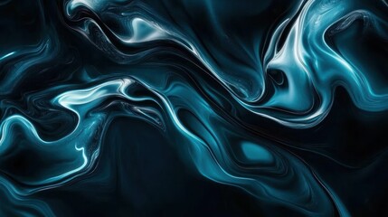 Obraz premium Abstract teal and blue swirls in liquid form against a dark background for design and creative purposes