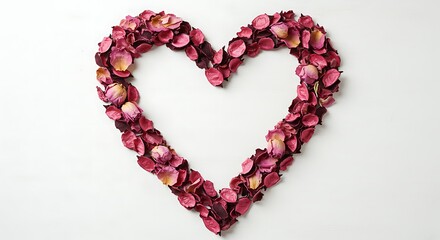Obraz premium Heart made of rose petals on a white surface