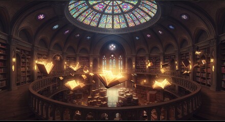 Obraz premium Majestic library interior illustration