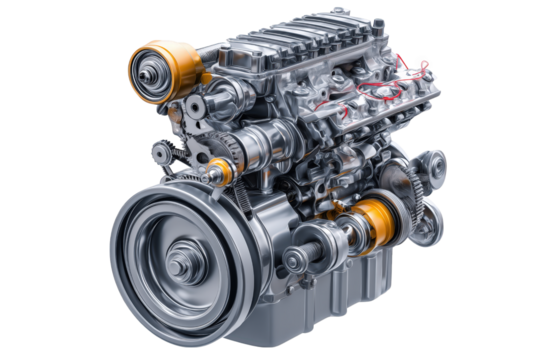 A Silver Industrial Engine On Transparent Background