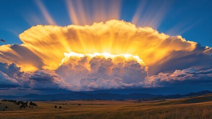 Golden cloud burst over landscape