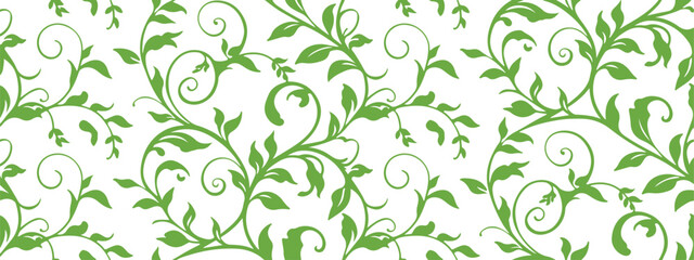 seamless green floral pattern, vector background