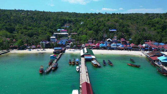 25.2.25 Rong Khm, Island village ferry pier. Amazing aerial view flight drone