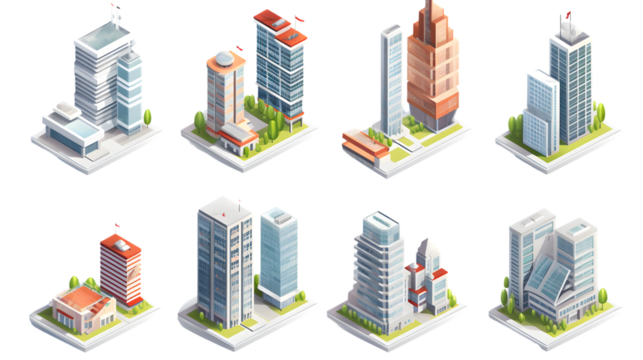 Professional Vector 3D Isometric Illustration of Buildings for Architectural Designs and Urban Planning Presentations