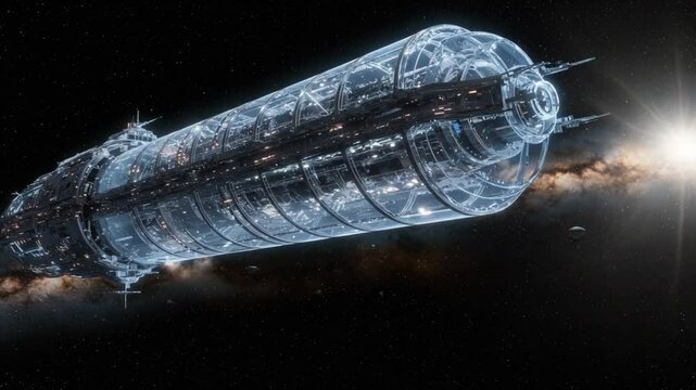 Futuristic spaceship design gliding through the galaxy  