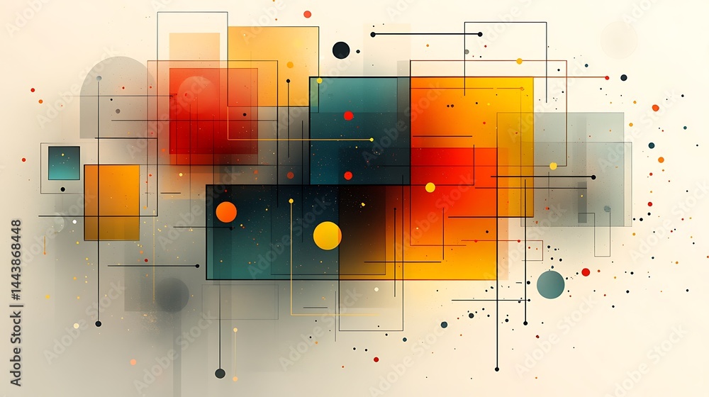 Poster geometric abstraction with colorful shapes lines