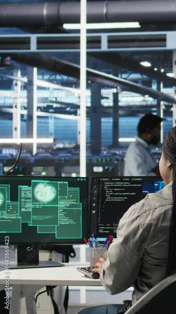 Poster vertical video server hub coworkers react to security breach after unauthorized access bypassing fir
