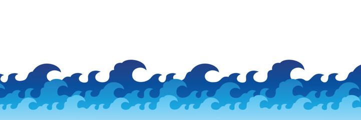 Vector sea waves seamless cartoon style banner