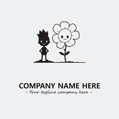 Flower illustration black and white for logo company vector image