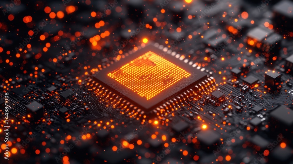 Aufkleber glowing microchip: digital core illuminated