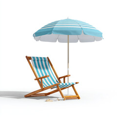 Blue striped beach chair and umbrella