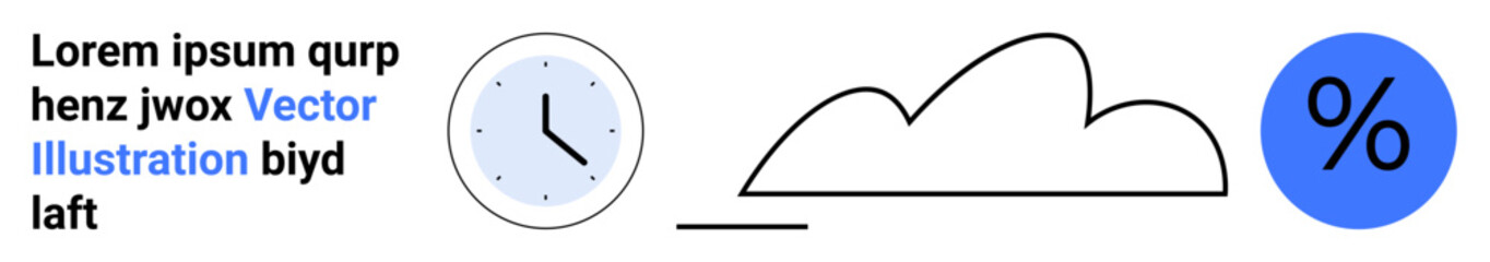 Clock with sleek design, simple cloud line art, and bold percentage symbol. Ideal for time, weather, data, minimalism, analytics, productivity monitoring simple landing page