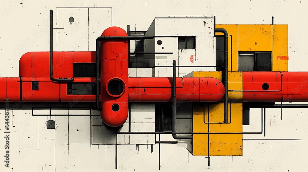 Poster industrial abstraction with vivid blocks