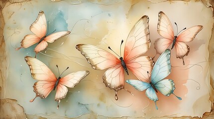 Whimsical Butterfly Watercolor Illustration: Delicate Wings and Pastel Colors in Nature Art