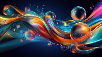 Colorful swirling art, with liquid flow and bubbles. For creative design, background use