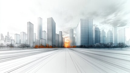 Fototapeta premium Modern Cityscape Architectural Sketch: A Vision of Urban Development